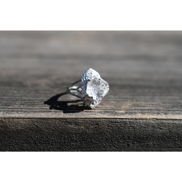 Art Deco Engagement Ring Raw Diamond Ring Sterling Silver Engagement Rin… - Picture 2 of 7